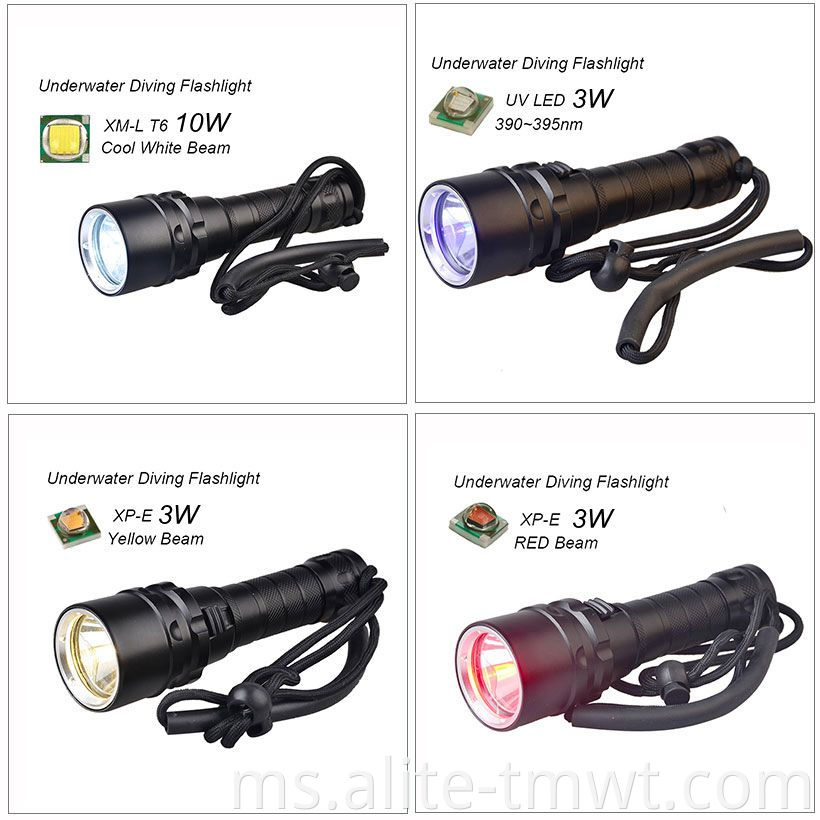 Compact Portable Underwater 80m Lampu Lampu Kalis Air XML T6 LED Scuba Diving Torch Light With 18650 Battery